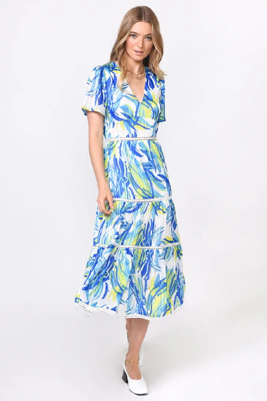 Midi Dresses with Bow Back -Norma Threaded Chiffon Print Midi Dress