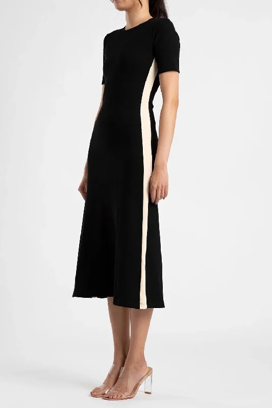 Midi Dresses with Side Buttons -SUMMI SUMMI Womens Midi A Line Dress With Short Sleeve Black/Cream Stripe