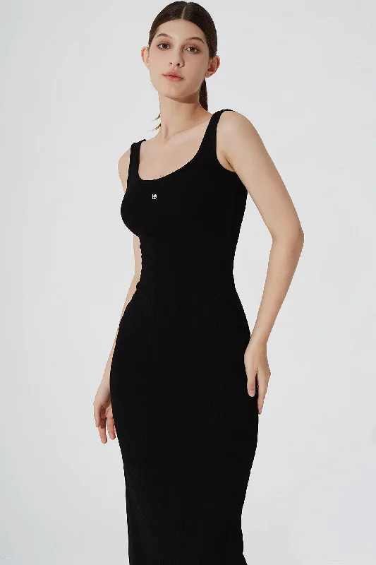 Midi Dresses with Side Buttons -Kyan Midi Dress - Noir