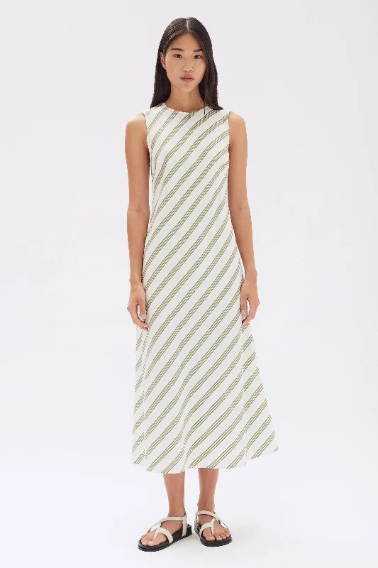 Midi Dresses with Tie Front -Isola Stripe Midi Dress