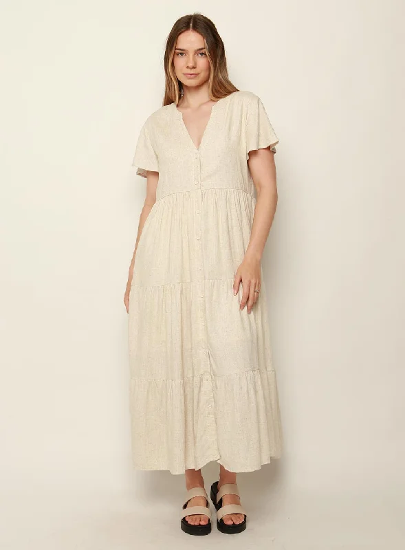 Midi Dresses for Spring Events -Katie Tiered Midi Dress-NATURAL