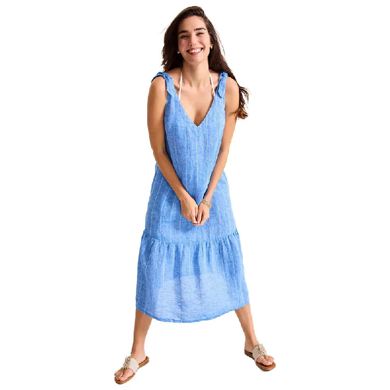 Midi Dresses in Woven Fabric -Tommy Bahama Womens Linen Tiered Midi Dress Coverup - Turkish Sea