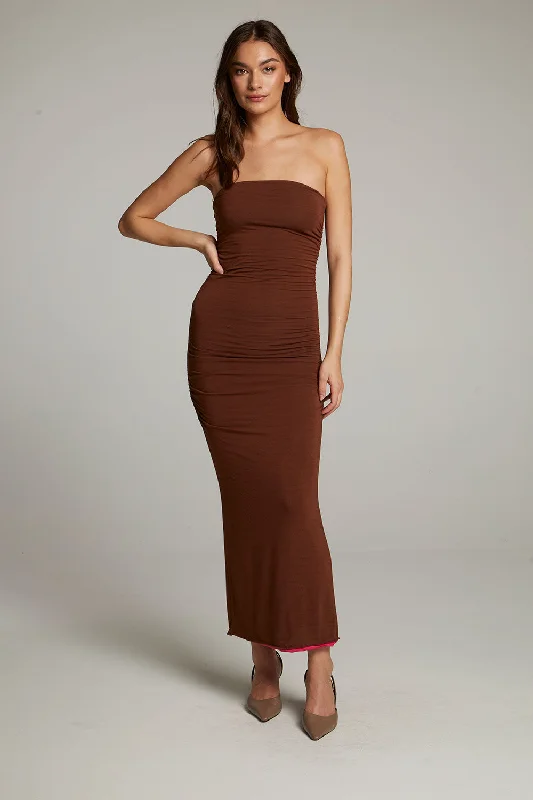 Midi Dresses for Reunion Party -Panama Coffee and Raspberry Reversible Midi Dress