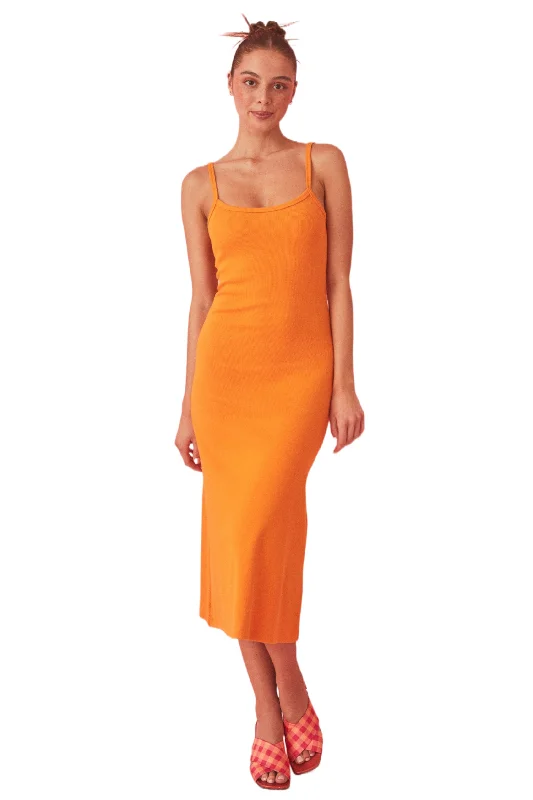 Midi Dresses with Side Slits -SUMMI SUMMI Womens A-Line Midi Dress Tangerine