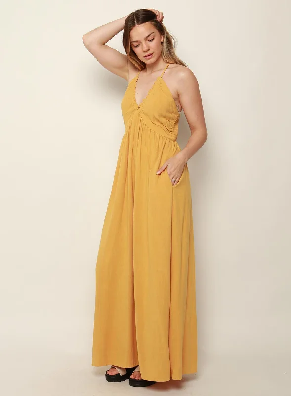 Midi Dresses for Music Festivals -Amare Halter Midi Dress-YELLOW