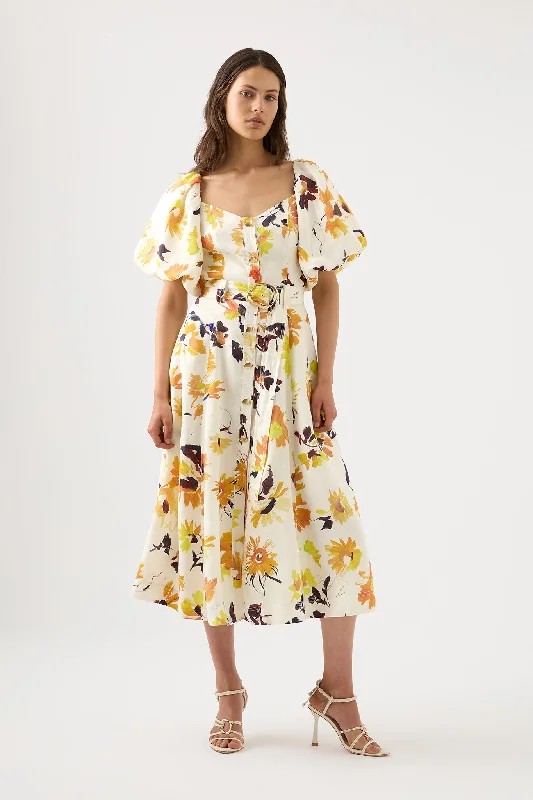 Midi Dresses with Front Slit -Soleil Belted Midi Dress