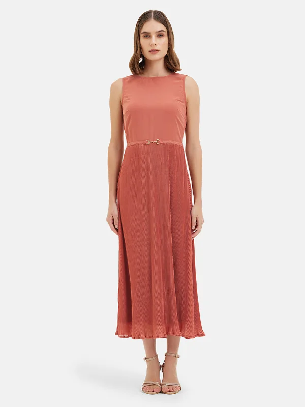 Midi Dresses with Mesh Front -Nadia Pleated Midi Dress