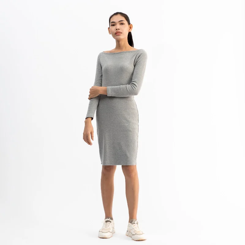 Midi Dresses with Asymmetrical Hem -Long Sleeve Midi Dress