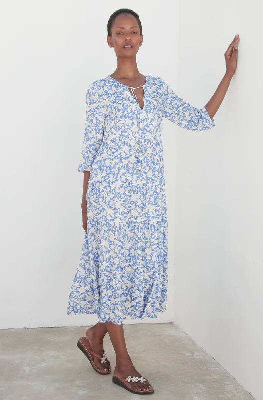 Midi Dresses in Subtle Prints -Emma EcoVero™ Midi Dress | Pale Blue/White