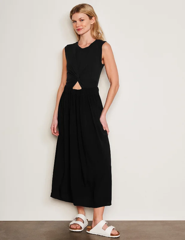 Midi Dresses with Cutout Details -Sundry Midi Mixed Media Dress in Black