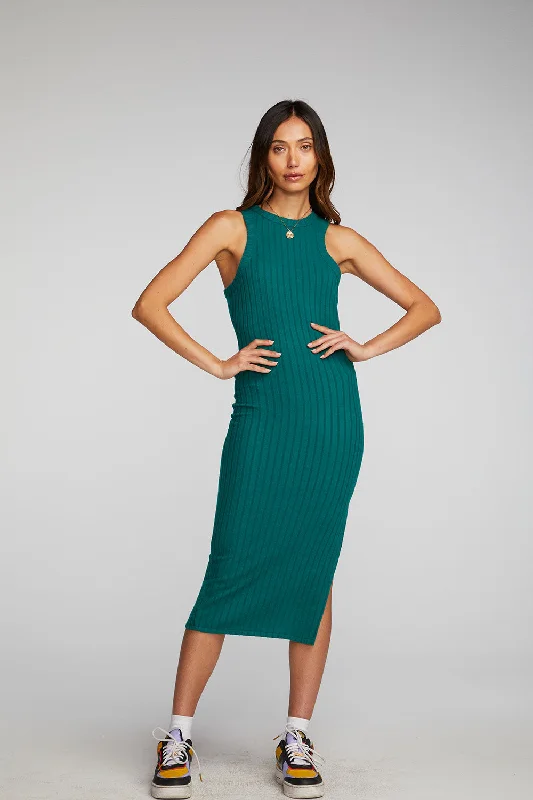 Midi Dresses for Park Date -Poor Boy Rib Midi Dress with Side Slit