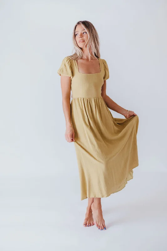 Midi Dresses for Casual Dinner -August Open Back Midi Dress in Sweet Pea - Bump Friendly