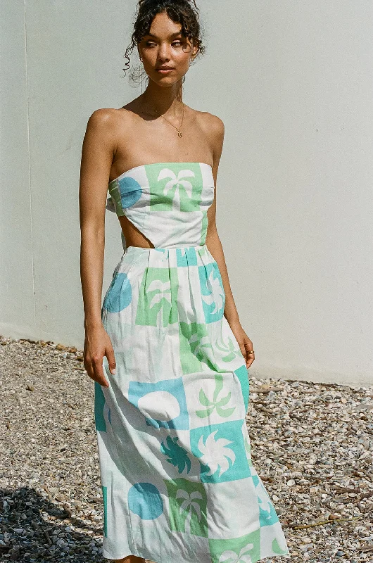 Midi Dresses in Cute Prints -Talullah Midi Dress - Palm Tile Breeze