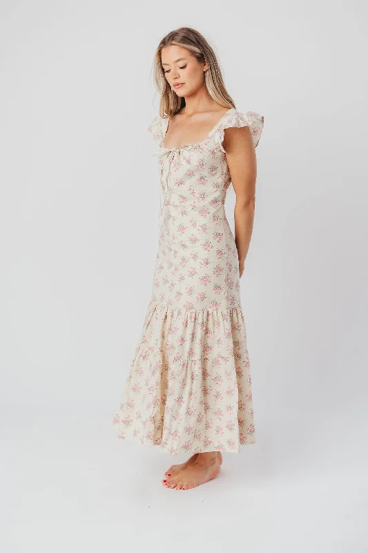 Midi Dresses for Wine Tasting -Emery Midi Dress in Pink and Cream (Sizes S-XL)