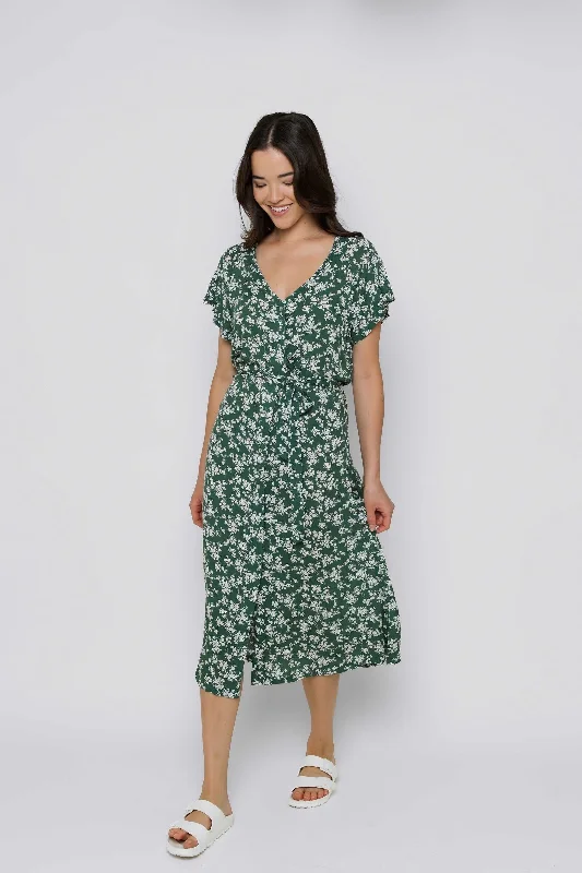 Midi Dresses with Sweetheart Neck -Melanie Button up Midi Dress