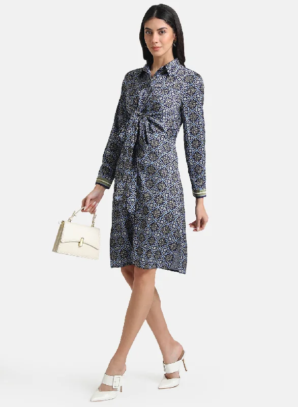 Midi Dresses in Lightweight Cotton -Printed Shirt Dress With Tie-Knot