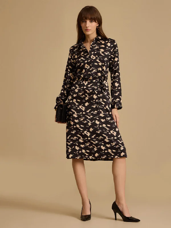 Midi Dresses with Pleated Hem -Foster Printed Midi Dress