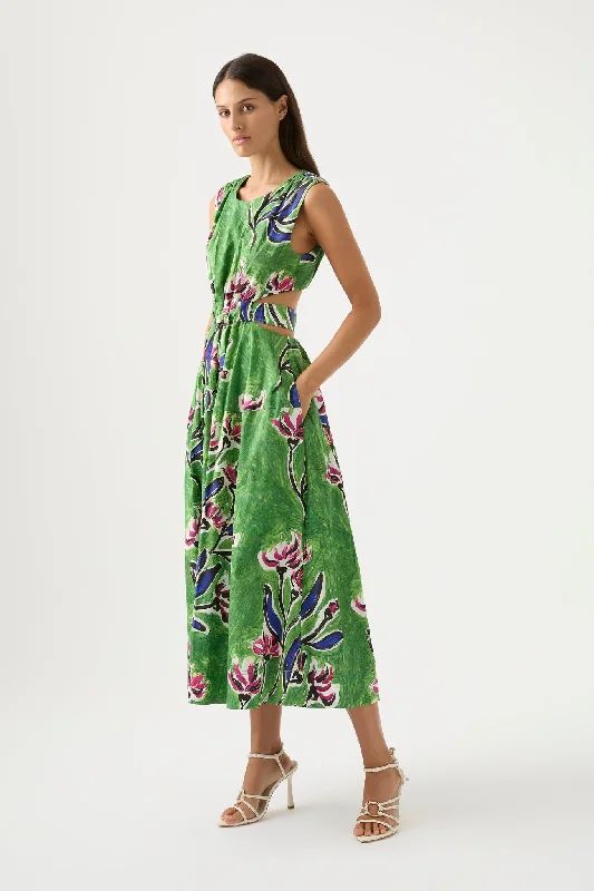 Midi Dresses for Park Picnic -Zorina Tie Midi Dress