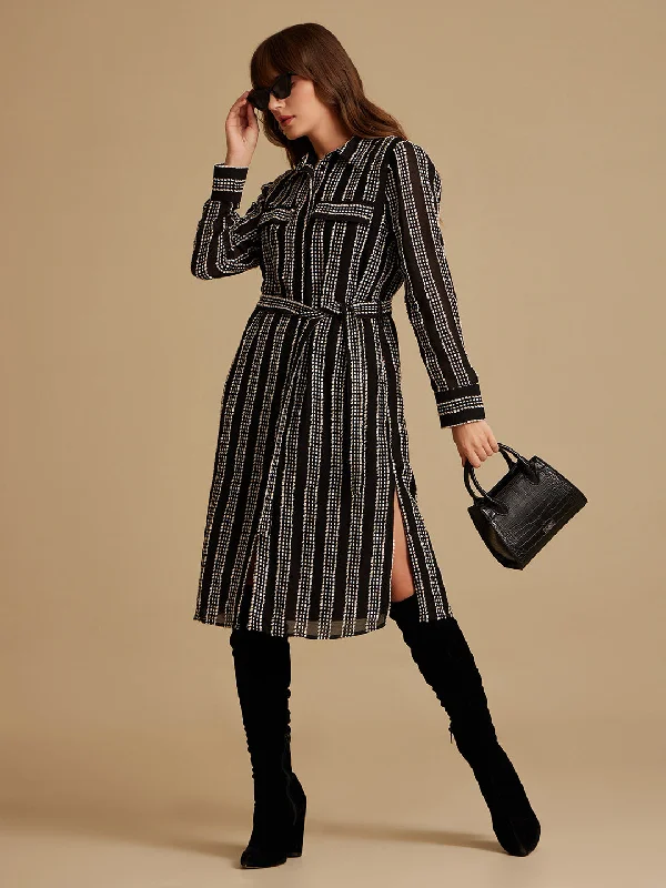 Midi Dresses for Fun Trip -Lia Textured Midi Dress With Belt