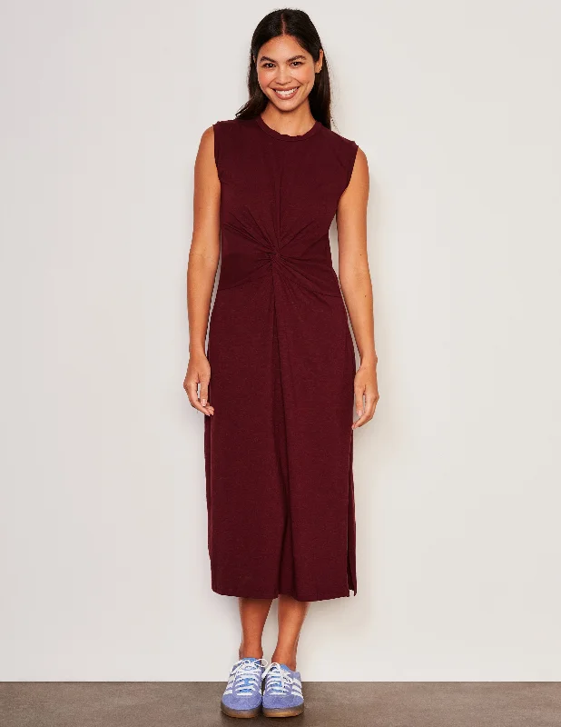 Midi Dresses with High Neck -Sundry Midi Twist Sleeveless Dress in Red Rock