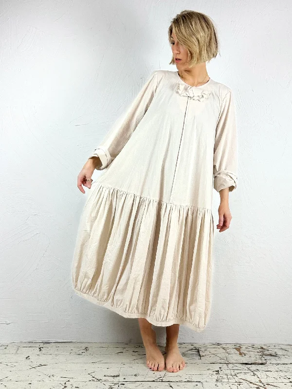 Midi Dresses with High Edge -Long Sleeve Cotton Midi Dress