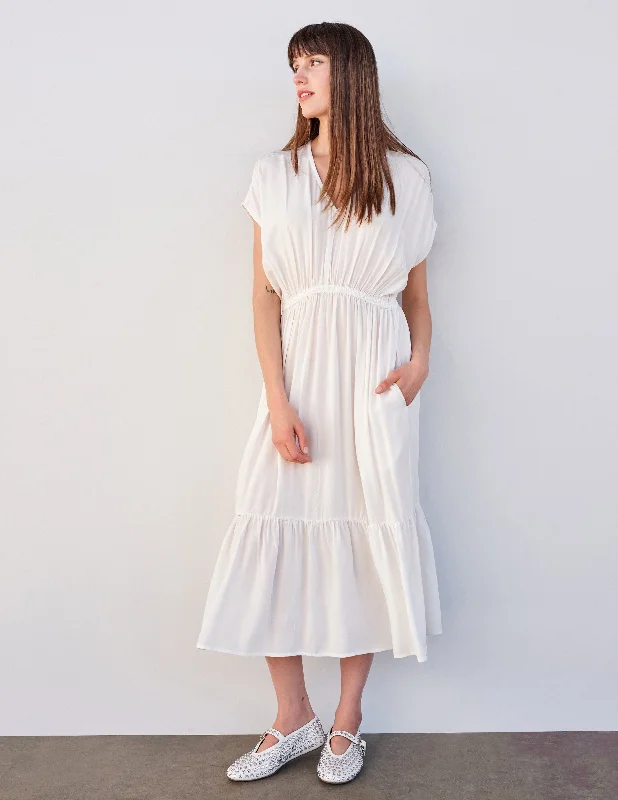 Midi Dresses for Girls Night -Sundry Midi Dress with Ruffle in Cream