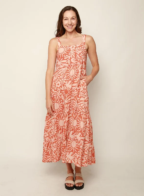 Midi Dresses for Weekend Getaway -Bora Tiered Midi Dress-TAN