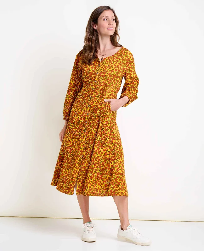 Midi Dresses in Retro Hues -Manzana Paneled Midi Dress