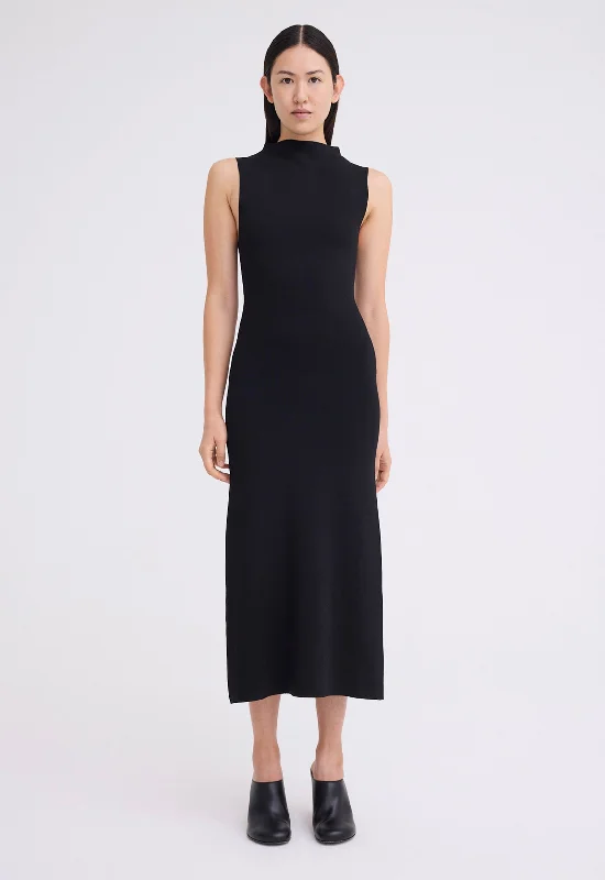 Midi Dresses with Ruffle Hem -Moma Knit Midi Dress - Black