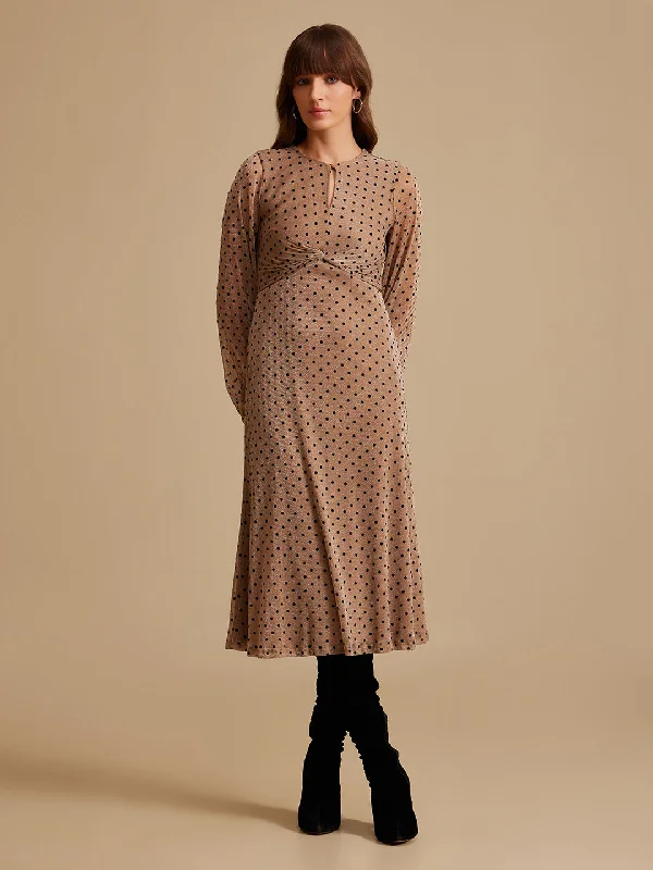 Midi Dresses for Club Party -Dottie Polka Textured Midi Dress