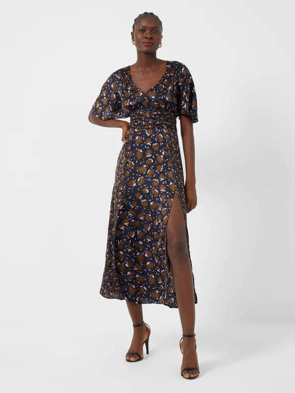 Midi Dresses with Twist Back -French Connection Ingrid Drape Midi Dress-Black Multi-71TOC