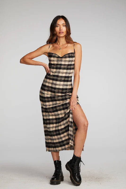 Midi Dresses with Twist Front -Flannel Midi Slip Dress