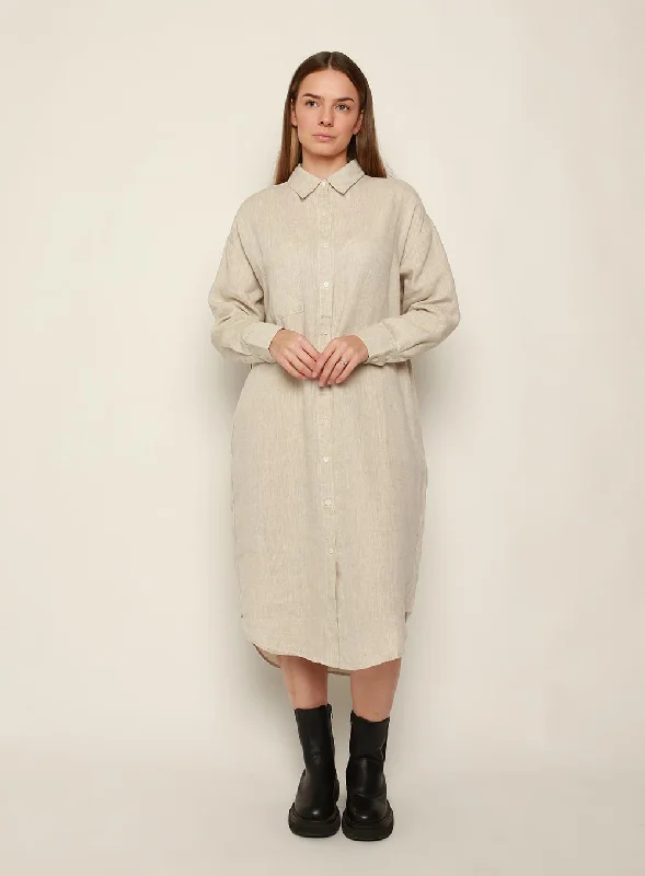 Midi Dresses for City Nights -Fiona Midi Linen Dress-OATMEAL