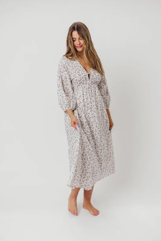 Midi Dresses in Relaxed Fit -Hunter 100% Cotton Gauze Midi Dress in Off-White - Bump Friendly (XS-XL)