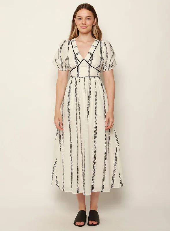 Midi Dresses for Outdoor Parties -Eloise Print Midi dress-White