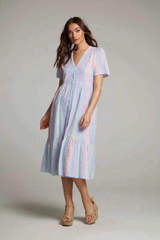 Midi Dresses for Team Outing -Orange South West Beach Stripe Midi Dress