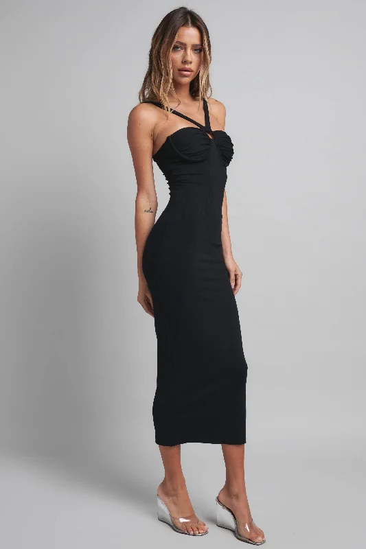 Midi Dresses with Lace Trim Back -BAYSE BRAND Womens Ashby Midi Dress Black