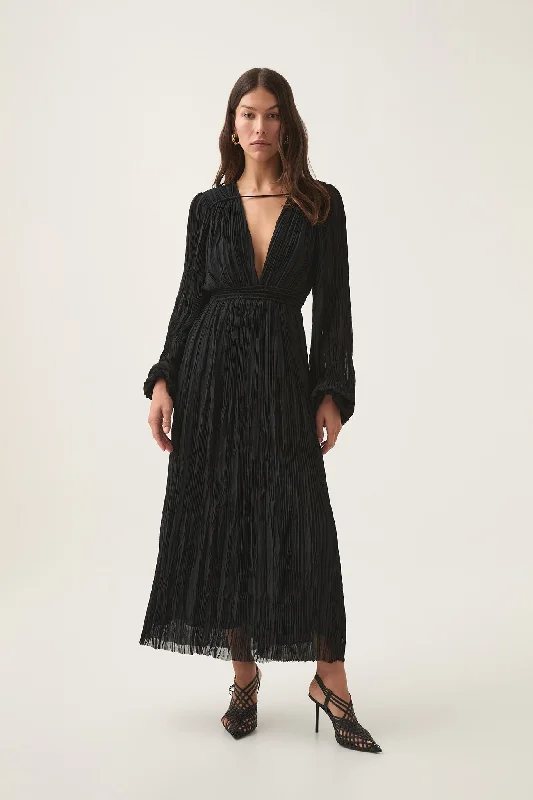 Midi Dresses with Ruffled Front -Genevieve Pleated Midi Dress