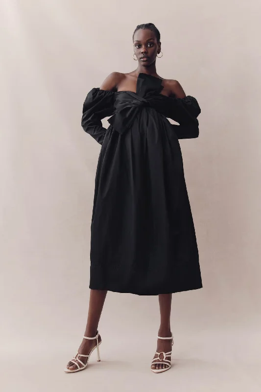 Midi Dresses with Bell Sleeves -Valentina Bow Midi Dress