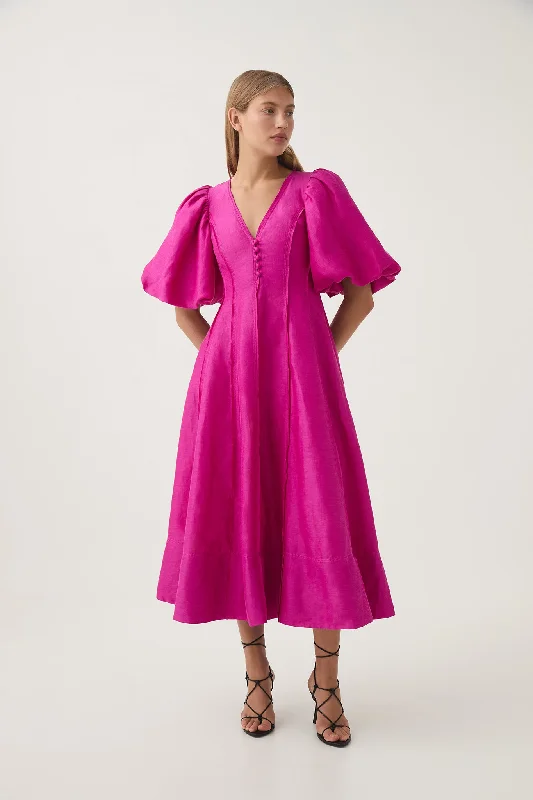 Midi Dresses in Thin Velvet -Dusk Puff Sleeve Midi Dress