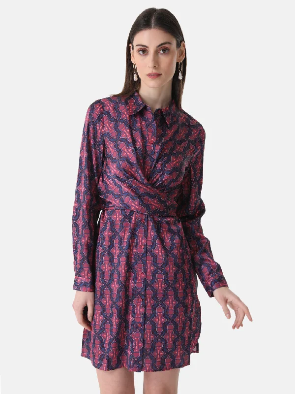 Midi Dresses for Daytime Events -Printed Wrap Tie Knot Dress