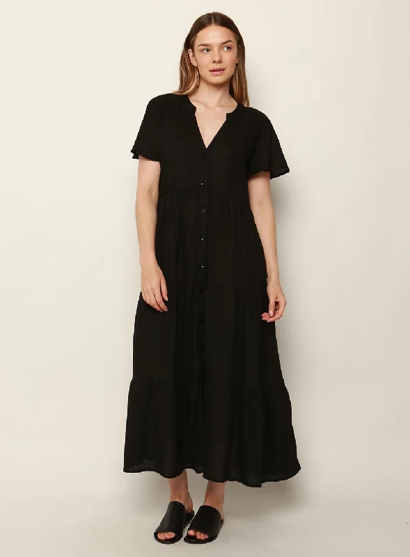 Midi Dresses for Family Gatherings -Katie Tiered Midi Dress-Black