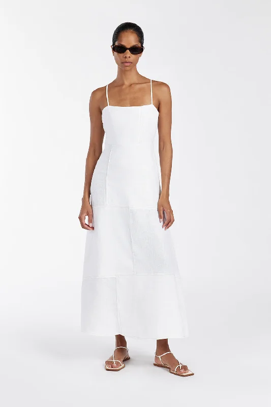 Midi Dresses for Day Outing -CATIE WHITE PATCHWORK MIDI DRESS