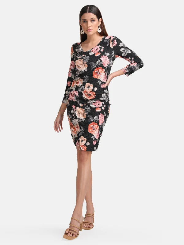 Midi Dresses for Photo Shoots -Printed Wrap Midi Dress With Pleats