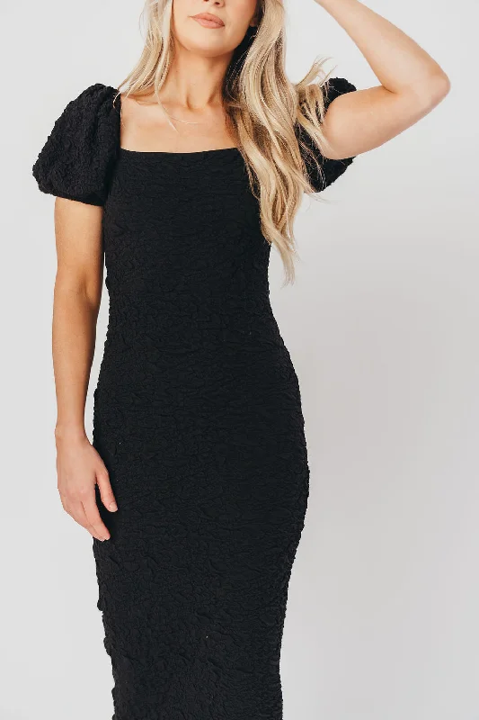 Midi Dresses in Shimmer Fabric -Blakeley Textured Midi Dress in Black - Bump Friendly & Inclusive Sizing (S-3XL)