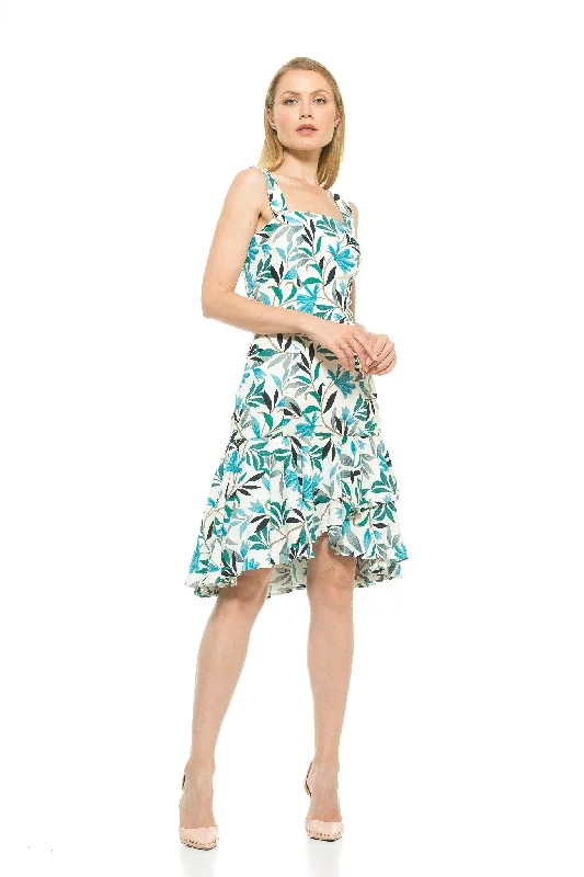 Midi Dresses with Front Ruffles -Ariana Print Dress