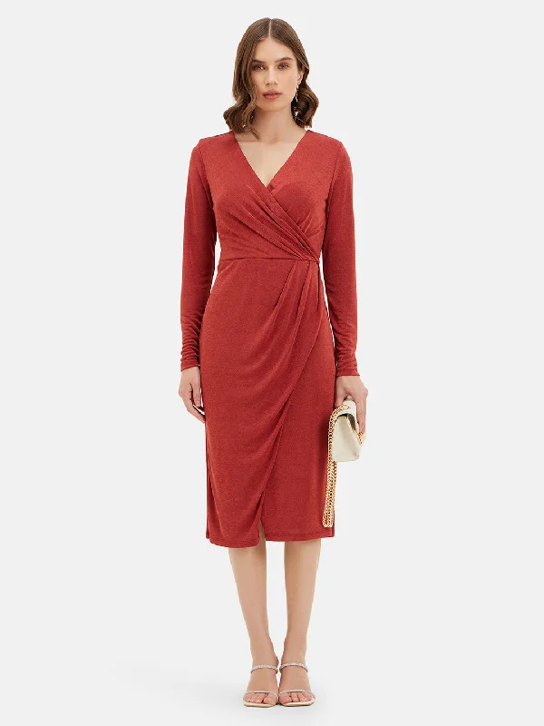 Midi Dresses with High Neck Design -Ruched Midi Dress