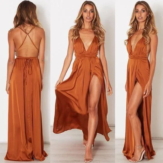 Evening Dress for Casual Date -Midi Dresses with Sweetheart Neck -Evening Dress for Casual Date -A-Line Deep V-Neck Backless Chiffon Prom Dress C249