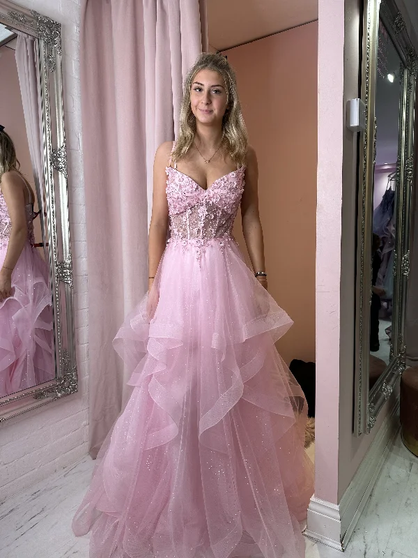 Evening Dress with Side Flare -Midi Dresses in Cool Hues -Evening Dress with Side Flare -A-Line Pink Prom Dresses Princess Dress Formal Floor Length  cc871