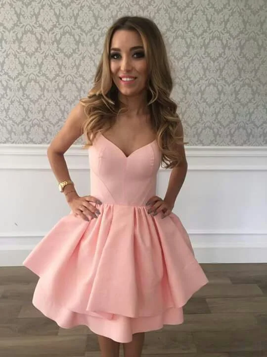 Evening Dress for Weekend Events -Midi Dresses for Formal Casual -Evening Dress for Weekend Events -A line V Neck Pink Homecoming Dress  c3376